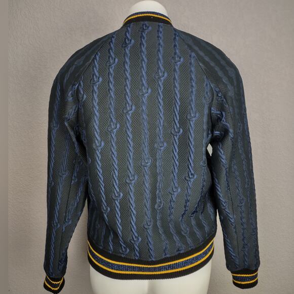 3.1 Phillip Lim Brocade Cable Print Varsity Bomber Black & Blue Jacket Size 4 - Picture 4 of 16
